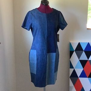 New Hope & Harlow Patchwork Dress sz 8 Denim Blue